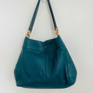 Coach Lexi Teal Pebbled Leather Shoulder Bag with Gold Hardware